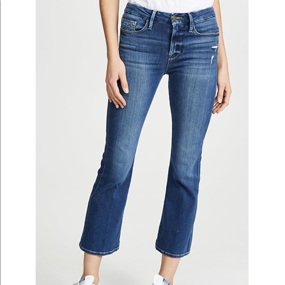 NEW • Frame • Le Cropped Mini Bootcut Jeans Rips - Picture 3 of 5